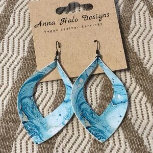 Light Blue Marble Leaf Earrings in Vegan Leather by Anna Halo Designs